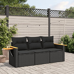 vidaXL Salon de jardin 3 pcs avec coussins noir résine tressée