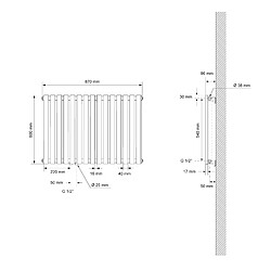 LuxeBath Radiateur de salle de bains Radiateur Stella raccord central Radiateur design chrome 870x600mm