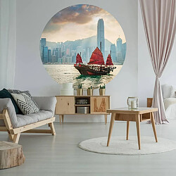 WallArt Papier peint cercle Skyline with Junk Boat 142,5 cm