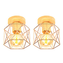 Stoex (2PCS) Plafonnier Moderne Lampe de Plafond Vintage Luminaire Plafonnier Rétro Abat-Jour Cage en Métal Pour Café Couloir Chambre Cuisine Salon Or Rose 