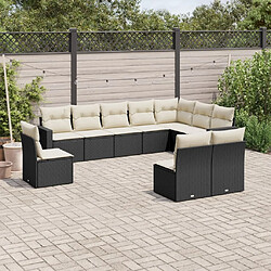 Maison Chic Salon de jardin 10 pcs avec coussins, Ensemble Tables et chaises d'extérieur noir résine tressée -GKD254332