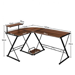 Helloshop26 Bureau d'angle en forme l détachable avec support pour moniteur 147 x 112 x 79 cm noyer 20_0004821 pas cher