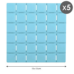 MSV Lot de 5 Tapis antidérapants de douche ou baignoire Caoutchouc QUADRO 13x13cm Bleu Clair