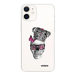 Coque iPhone 12 mini souple transparente Tête de mort couronn Motif Ecriture Tendance Evetane 