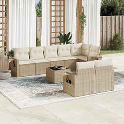 vidaXL Salon de jardin avec coussins 9 pcs beige résine tressée 