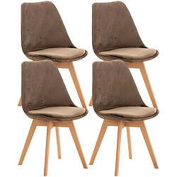 Decoshop26 Lot de 4 chaises de salle à manger design scandinave en tissu velours marron foncé pieds bois clair CDS10382 