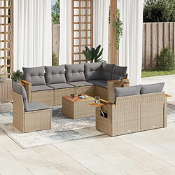 Maison Chic Salon de jardin avec coussins 9 pcs | Ensemble de Table et chaises | Mobilier d'Extérieur beige résine tressée -GKD46285