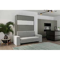 Avis Inside 75 Armoire lit escamotable PALACE SOFA 140*200 cm gris bandeau blanc MECANIQUE SEDAC MERAL