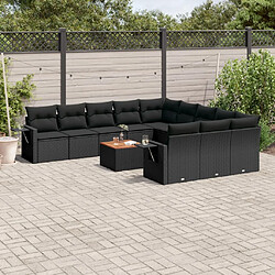 vidaXL Salon de jardin 12 pcs avec coussins noir résine tressée