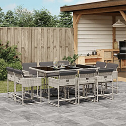 Maison Chic Ensemble à manger d'extérieur 11 pcs avec coussins,Salon de jardin gris poly rotin -GKD385600