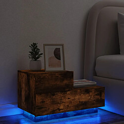 Maison Chic Table de chevet - Table de Nuit avec lumières LED chêne fumé 70x36x40,5 cm