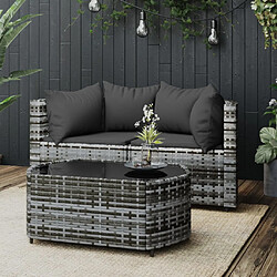 vidaXL Salon de jardin 3 pcs avec coussins Gris Résine tressée 