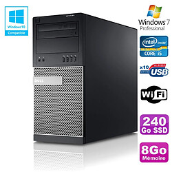 PC Tour Dell Optiplex 790 Core I5 3.1Ghz 8Go Disque 240Go SSD DVD WIFI Win 7 - Occasion