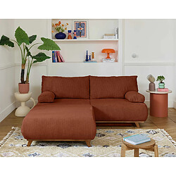 Bestmobilier Cristal - canapé 3 places - convertible avec coffre et grand pouf - en velours texturé Cristal - canapé 3 places - convertible avec coffre et grand pouf - en velours texturé - Terracotta