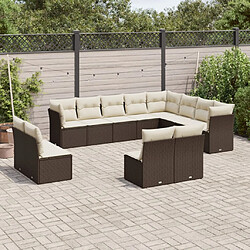 vidaXL Salon de jardin avec coussins 12 pcs marron résine tressée