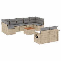 vidaXL Salon de jardin et coussins 10 pcs mélange beige résine tressée