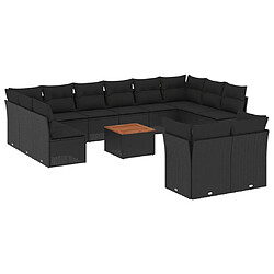 vidaXL Salon de jardin avec coussins 13 pcs noir résine tressée