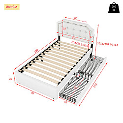 Avis Sweiko Lit 90x200 cm adulte Lit avec 2 tiroirs lit rembourré garnissage de la table de nuit rivets décoratifs beige clair