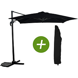 Habitat Et Jardin Parasol jardin déporté Soleil - Carré - 2.5 x 2.5 m - Noir + Housse de protection