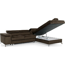 Avis VENESETTI Canapé d'angle convertible - ERWAN - en tissu luxe 5 places, chocolat, angle droit (vu de face)