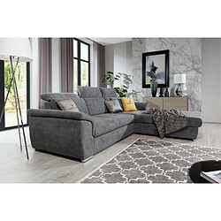 VENESETTI Canapé d'angle convertible en tissu Luxe gris foncé, 5 places, angle droit (vu de face) - TRESOR pas cher