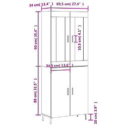 vidaXL Buffet haut Noir 69,5x34x180 cm Bois d'ingénierie pas cher