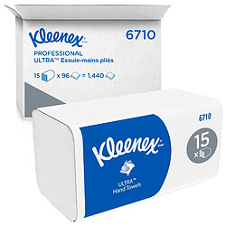 Essuie-mains enchevêtrés Kleenex Essuie-mains enchevêtrés Kleenex Ultra 6710 - Essuie-mains en papier 3 épaisseurs pliés en V - 15 paquets x 96 essuie-mains en papier (1,440 au total)