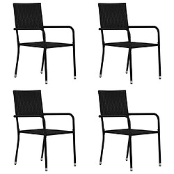 vidaXL Chaise à dîner de jardin empilable lot de 4 noir résine tressée 