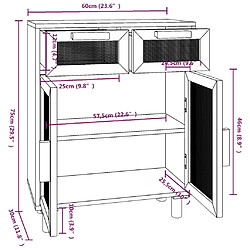 vidaXL Buffet Noir 60x30x75 cm Bois de pin massif et rotin naturel pas cher