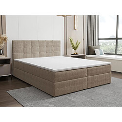 Vente-Unique Ensemble complet literie déco tête de lit capitonnée + sommiers coffre + matelas + surmatelas - 180 x 200 cm - Tissu - Taupe - KIDA de YSMÉE