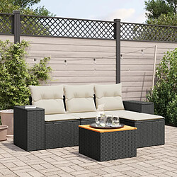 vidaXL Salon de jardin 5 pcs avec coussins noir résine tressée 