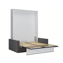 Avis Inside 75 Armoire lit escamotable DJUKE SOFA blanc bandeau blanc mat canapé gris 160*200 cm