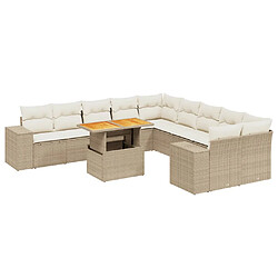 vidaXL Salon de jardin 11 pcs avec coussins beige résine tressée