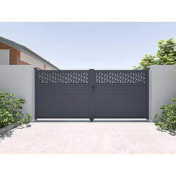 Vente-Unique Portail électrique battant aluminium semi plein à motifs L397 x H181 cm anthracite - BAZIO