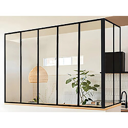 Vente-Unique Verrière d'angle atelier en aluminium thermolaqué - L150 x L60 x H130 cm - Noir - BAYVIEW