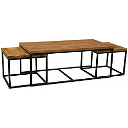 Aubry Gaspard Tables basses modulables en bois recyclé et métal LOFT (Lot de 3).