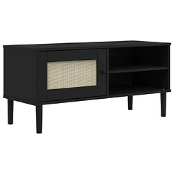 Maison Chic Meuble TV scandinave - Banc TV pour salon SENJA aspect rotin noir 106x40x49cm bois massif pin -MN53057