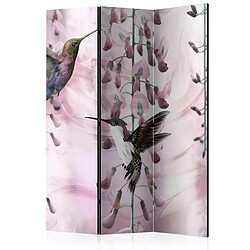 Decoshop26 Paravent 3 volets panneaux cloison séparateur de pièce pliable recto verso Colibris volants rose 135x172 cm PAR110352