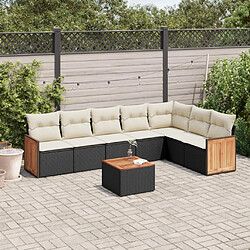 vidaXL Salon de jardin 8 pcs avec coussins noir résine tressée