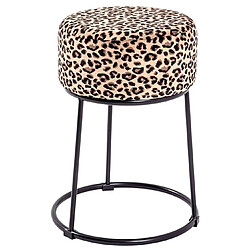 Pegane Tabouret en métal et tissu velours motif Léopard - Diamètre 30 x Hauteur 46 cm 