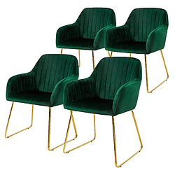 ML-Design Lot de 4 chaises de salle à manger vert assise en velours pieds dorés en métal