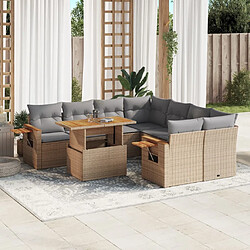 vidaXL Salon de jardin avec coussins 9 pcs beige résine tressée 