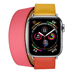 Wewoo Bracelet en cuir bicolore à double pour montre Apple Watch séries 3 et 2 et 1 de 38 mmAmbre + Orange Rouge + Rose pâle 