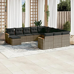 Maison Chic Salon de jardin avec coussins 12 pcs, Ensemble Tables et chaises de jardin, gris résine tressée -GKD237469