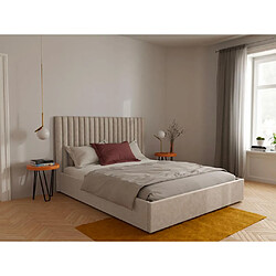 Vente-Unique Lit coffre 180 x 200 cm avec tête de lit coutures verticales - Tissu - Taupe + Matelas - SARAH 