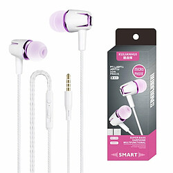 Écouteurs De Caisson De Basses Filaires Écouteurs Intra-Auriculaires Stéréo Avec Micro Casque D'Appel Mains Libres Blanc Violet 