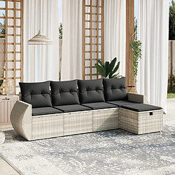 vidaXL Salon de jardin 5 pcs avec coussins gris clair résine tressée 