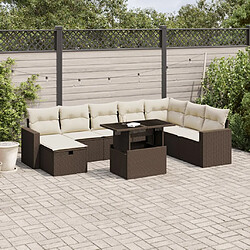 vidaXL Salon de jardin avec coussins 9 pcs marron résine tressée 