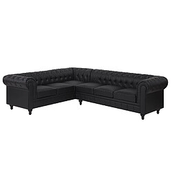 Beliani Canapé d'angle droit 6 places en cuir PU noir CHESTERFIELD 