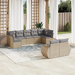 vidaXL Salon de jardin avec coussins 9 pcs beige résine tressée 